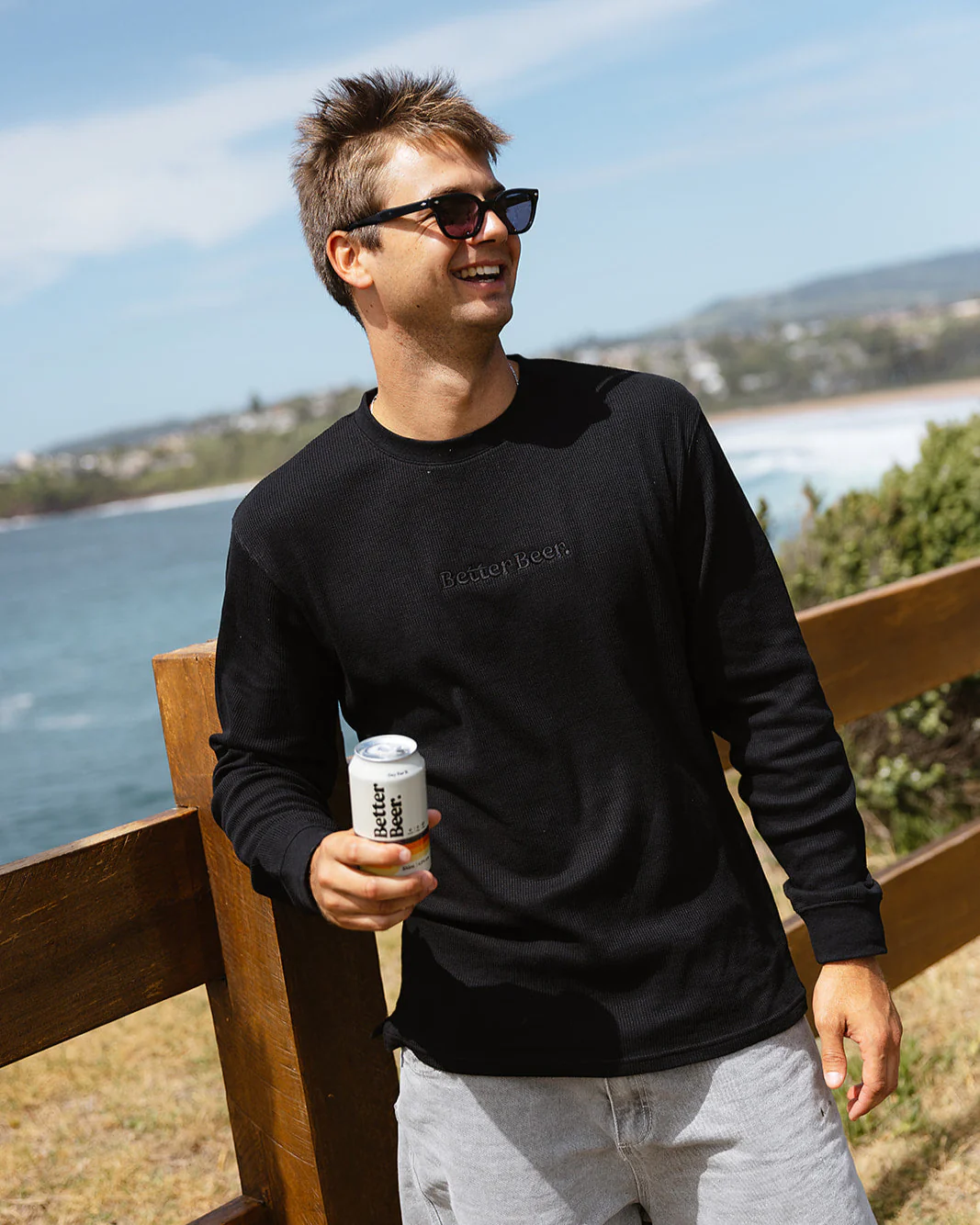Embroidered Vintage Black Waffle Long Sleeve - Image 4