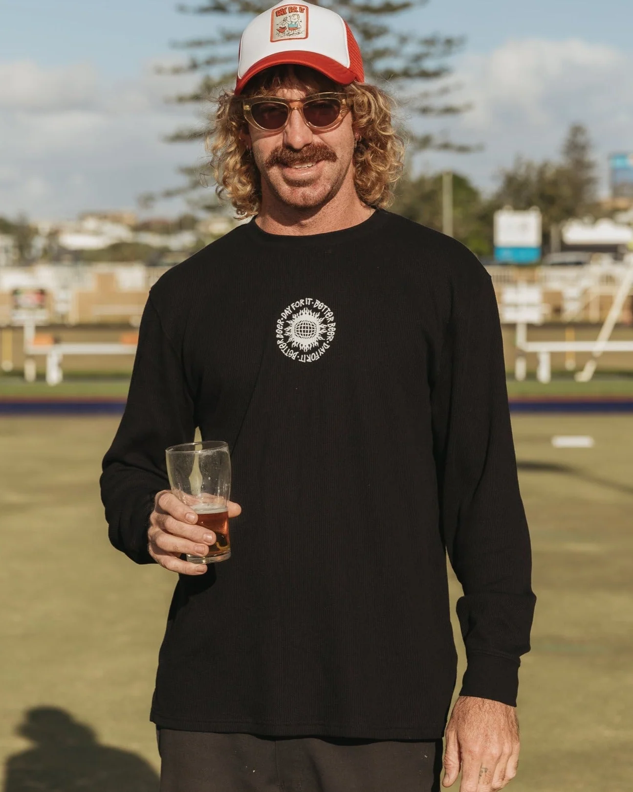 Flaming Sun Waffle Long Sleeve - Black - Image 5